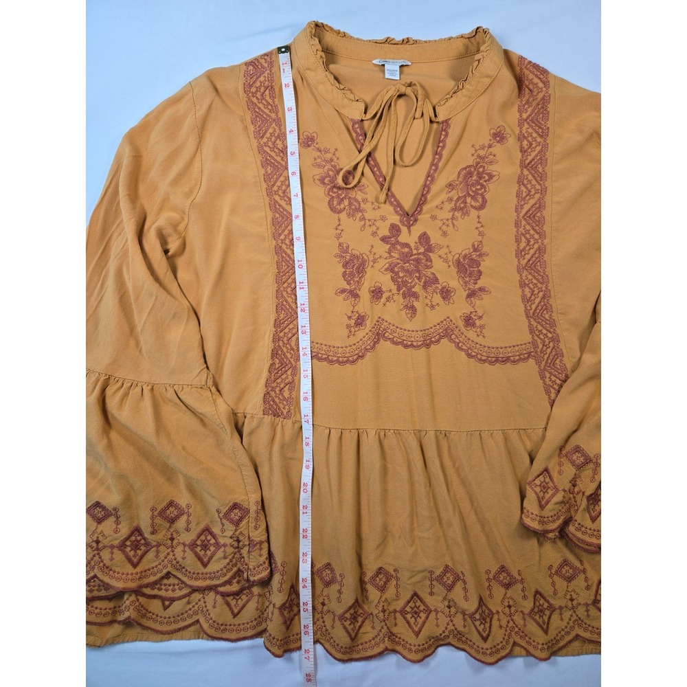 Spiced Orange Boho Embroidered Bell Sleeve Peasant Top Sz 26/28 Floral Hippie - Picture 9 of 15